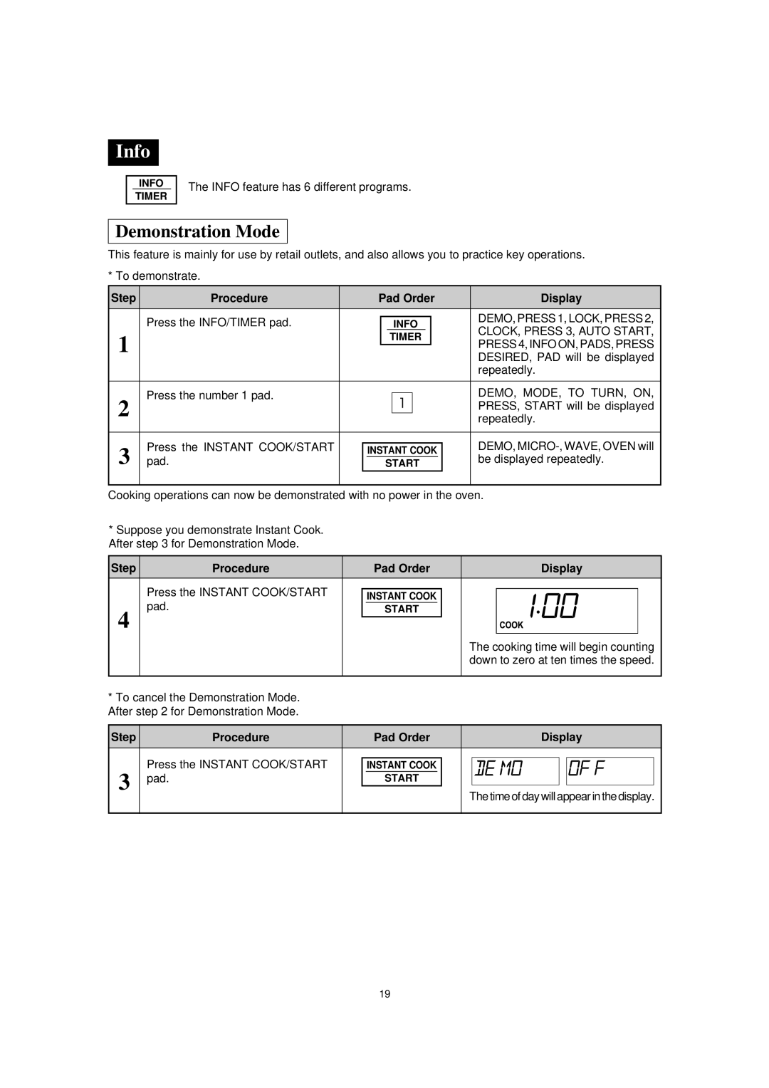 Sharp R395Y O/M, R-395Y(S) operation manual Info, Demonstration Mode, CLOCK, Press 3, Auto Start, DEMO, MODE, to TURN, on 