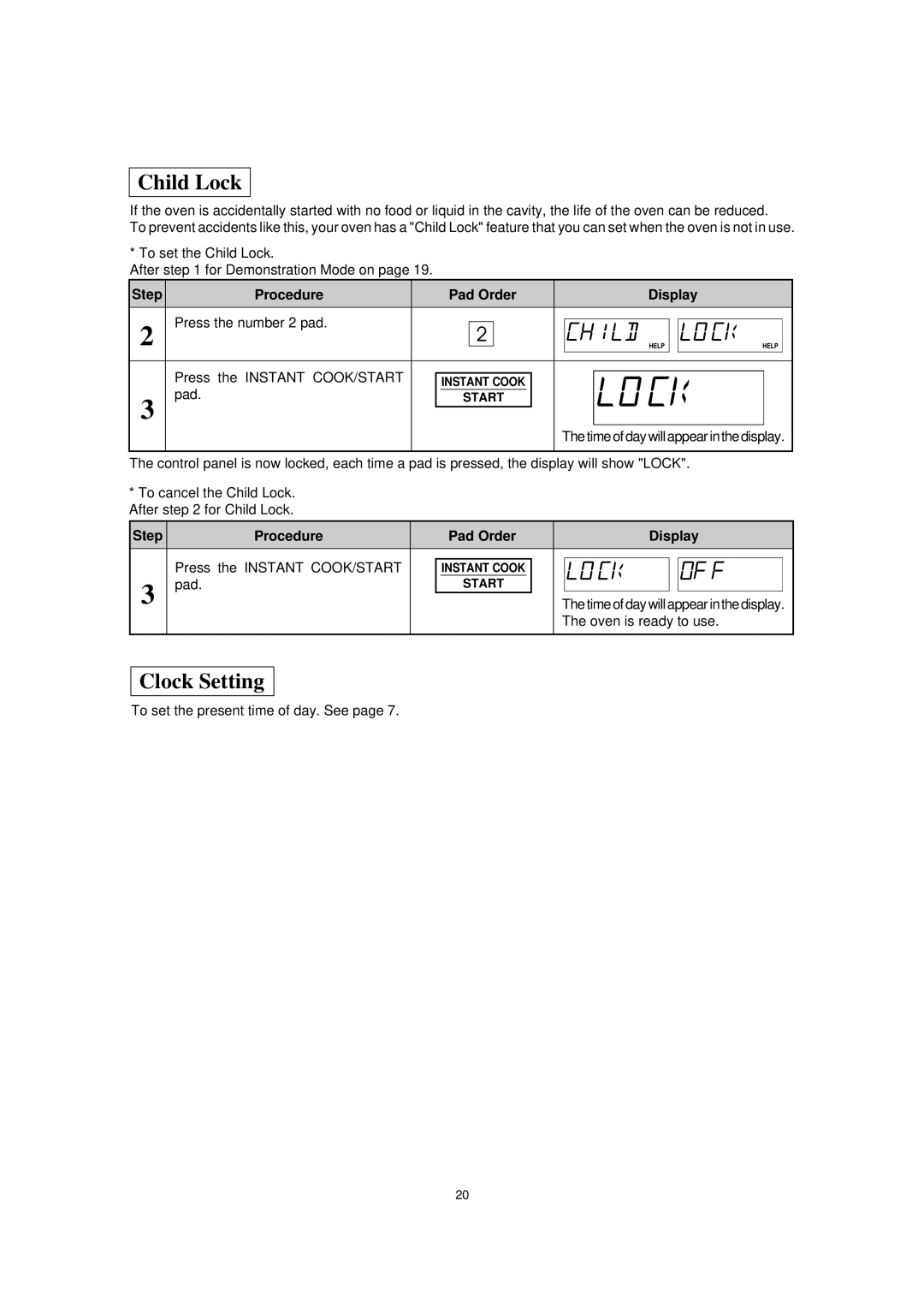 Sharp R-395Y(S), R395Y O/M operation manual Child Lock, Clock Setting, Oven is ready to use 