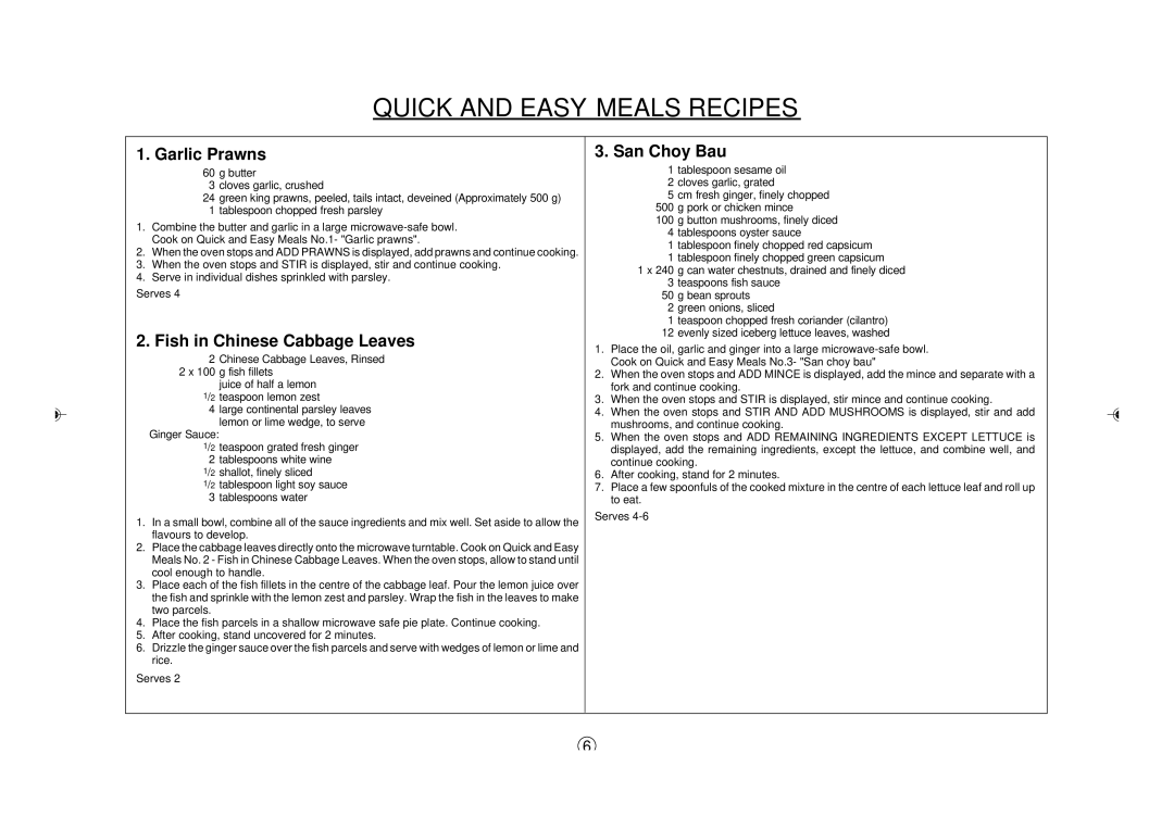 Sharp R-395Y(S), R395Y O/M operation manual Garlic Prawns 