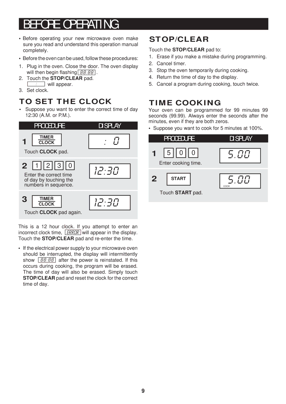 Sharp R-508F, R-401F, R-404F, R-501F warranty F O R E O P E R a T I N G, Stop/Clear, To SET the Clock, Time Cooking 