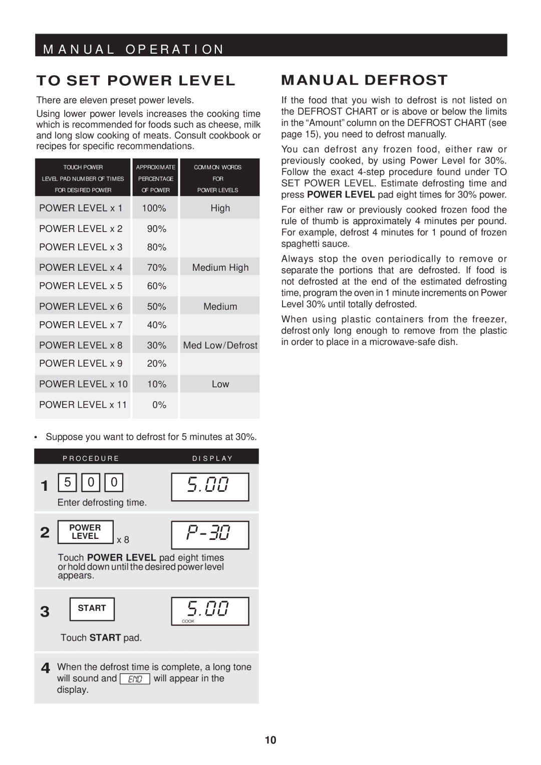 Sharp R-402FW warranty N U a L O P E R a T I O N, To SET Power Level, Manual Defrost 