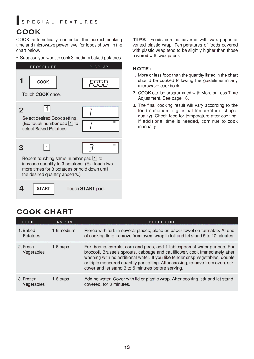 Sharp R-402FW warranty Cook Chart 