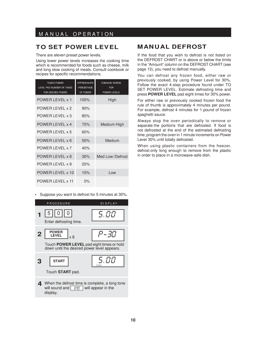 Sharp R-403HW warranty N U a L O P E R a T I O N, To SET Power Level, Manual Defrost 