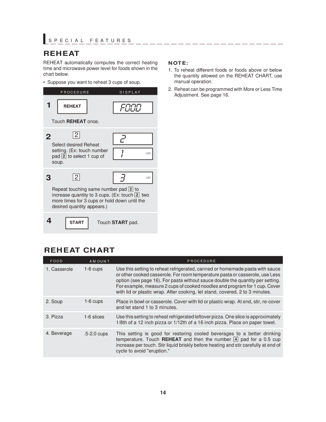 Sharp R-403HW warranty Reheat Chart 