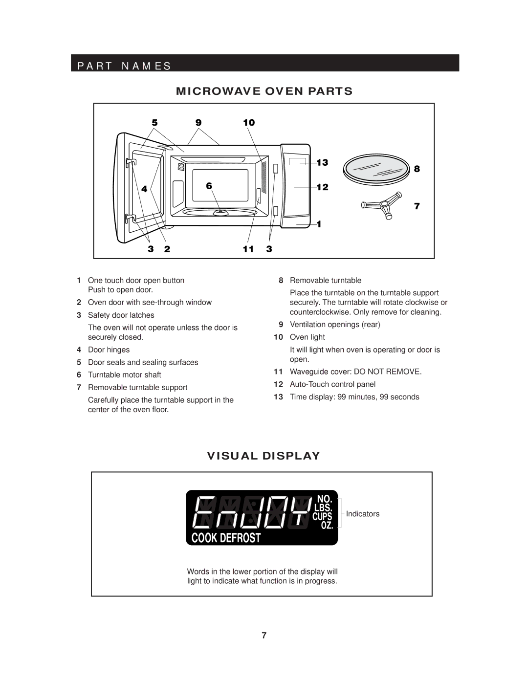 Sharp R-403HW warranty R T N a M E S, Indicators 