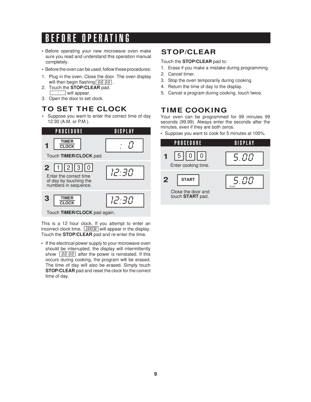 Sharp R-408H, R-405H, R-410H F O R E O P E R a T I N G, Stop/Clear, To SET the Clock, Time Cooking, Touch TIMER/CLOCK pad 