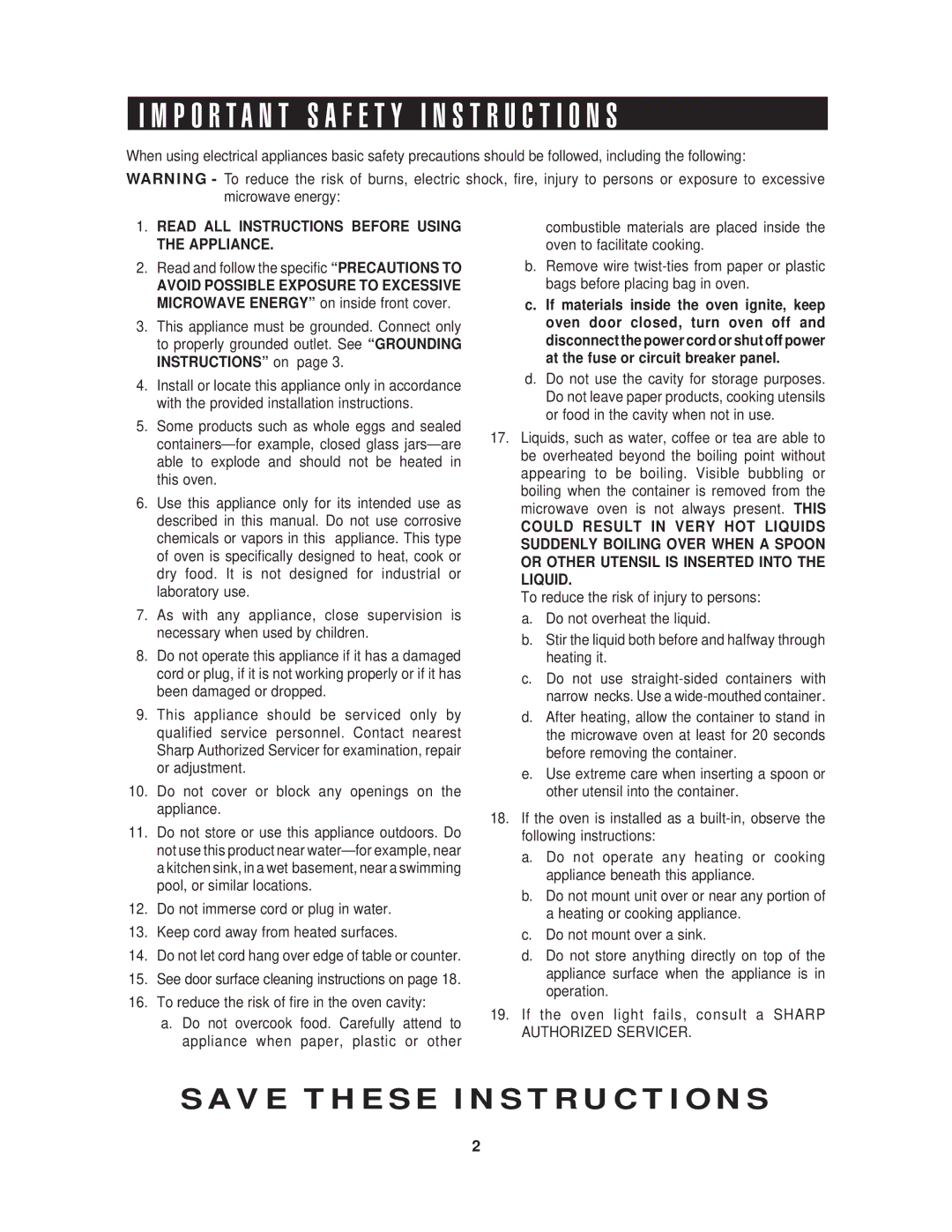 Sharp R-410H, R-405H, R-408H P O R T a N T S a F E T Y I N S T R U C T I O N S, Read and follow the specific Precautions to 