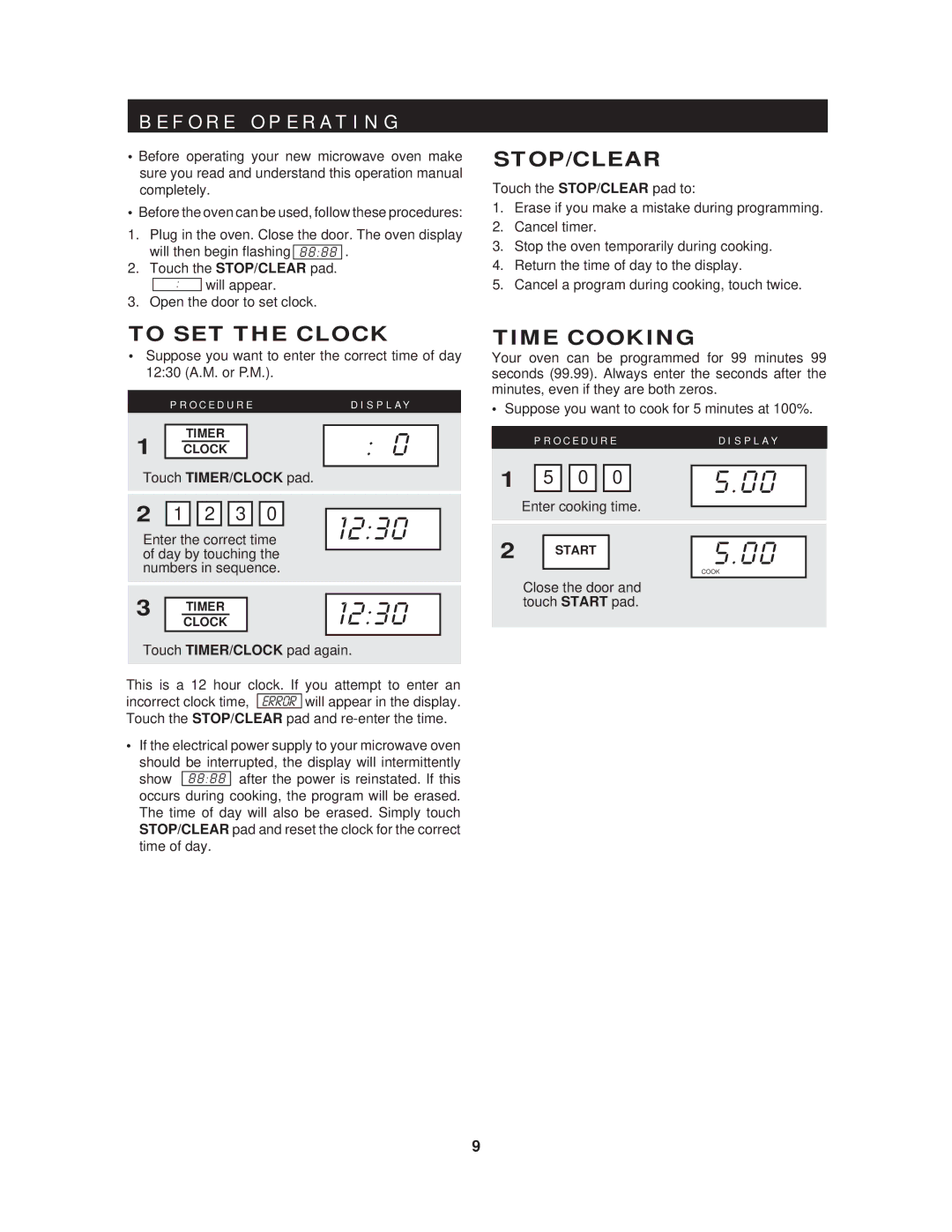 Sharp R-409HK warranty F O R E O P E R a T I N G, Stop/Clear, To SET the Clock, Time Cooking, Touch TIMER/CLOCK pad 