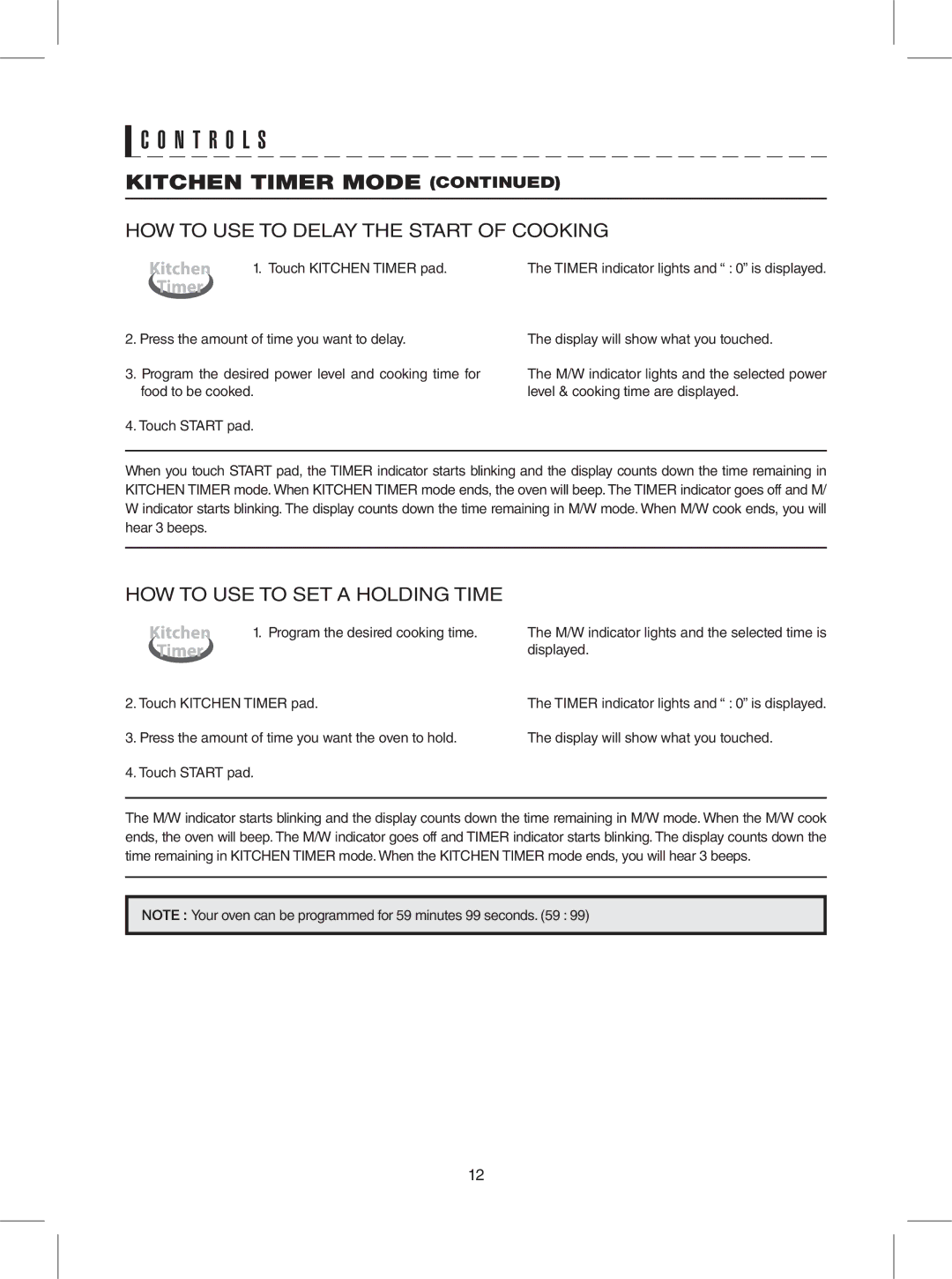 Sharp R-409Y warranty N T R O L S, Touch Kitchen Timer pad 