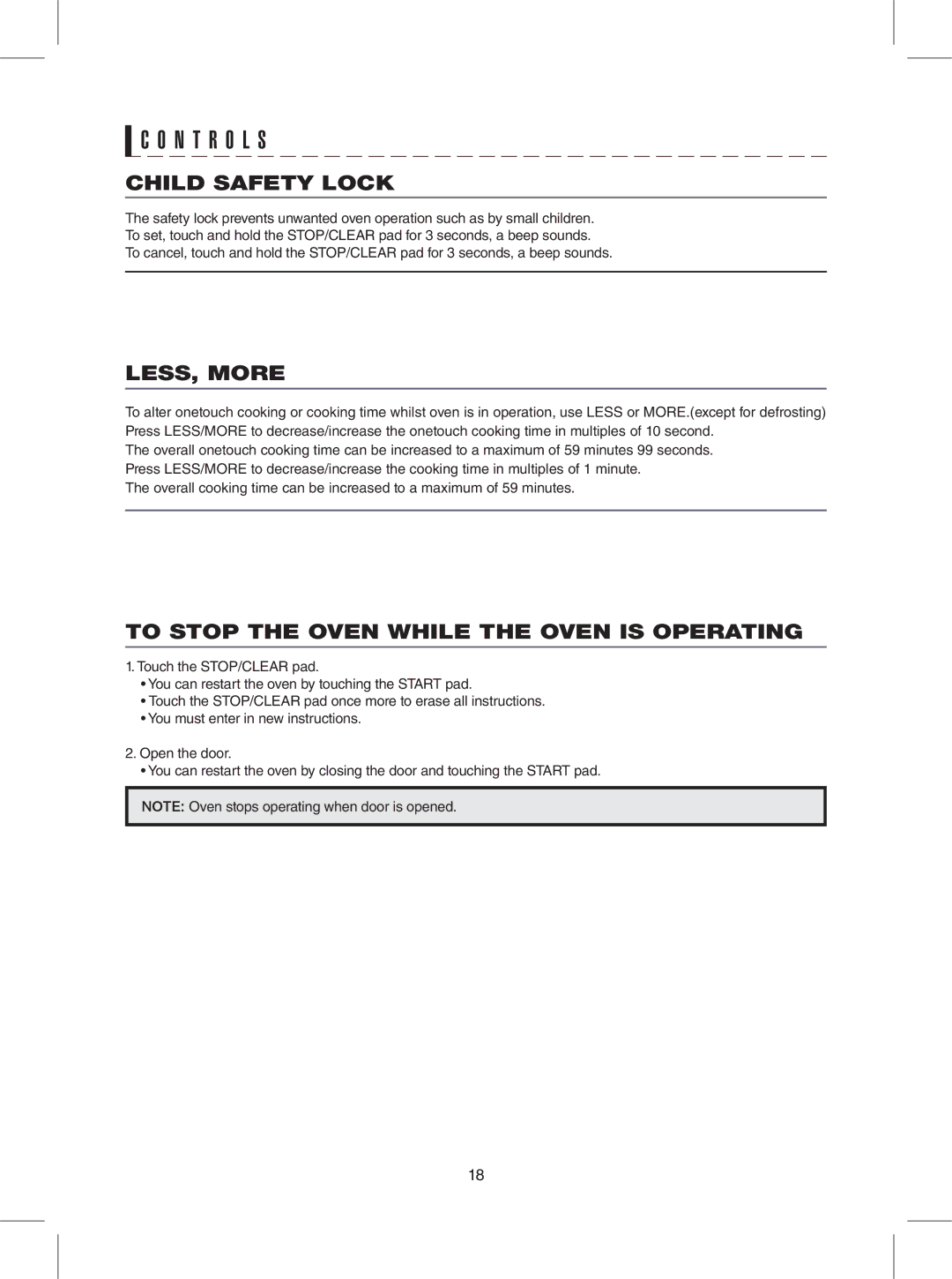 Sharp R-409Y warranty Child Safety Lock, LESS, More, To Stop the Oven While the Oven is Operating 