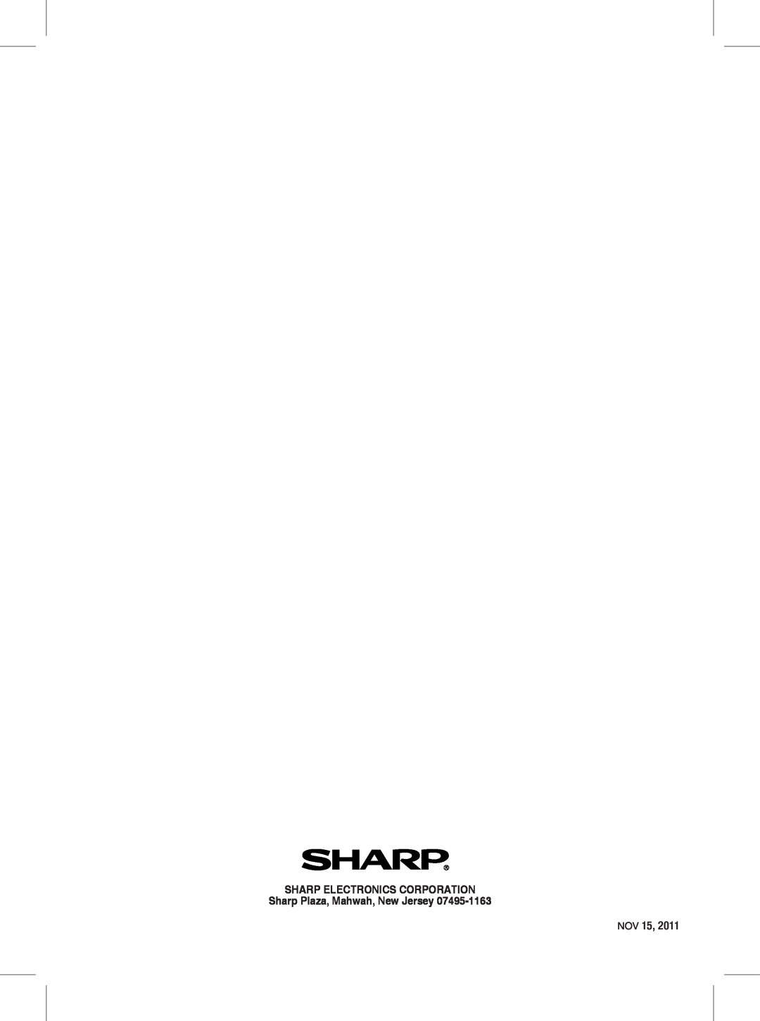 Sharp R-409Y warranty Sharp Electronics Corporation, Sharp Plaza, Mahwah, New Jersey, NOV 15 