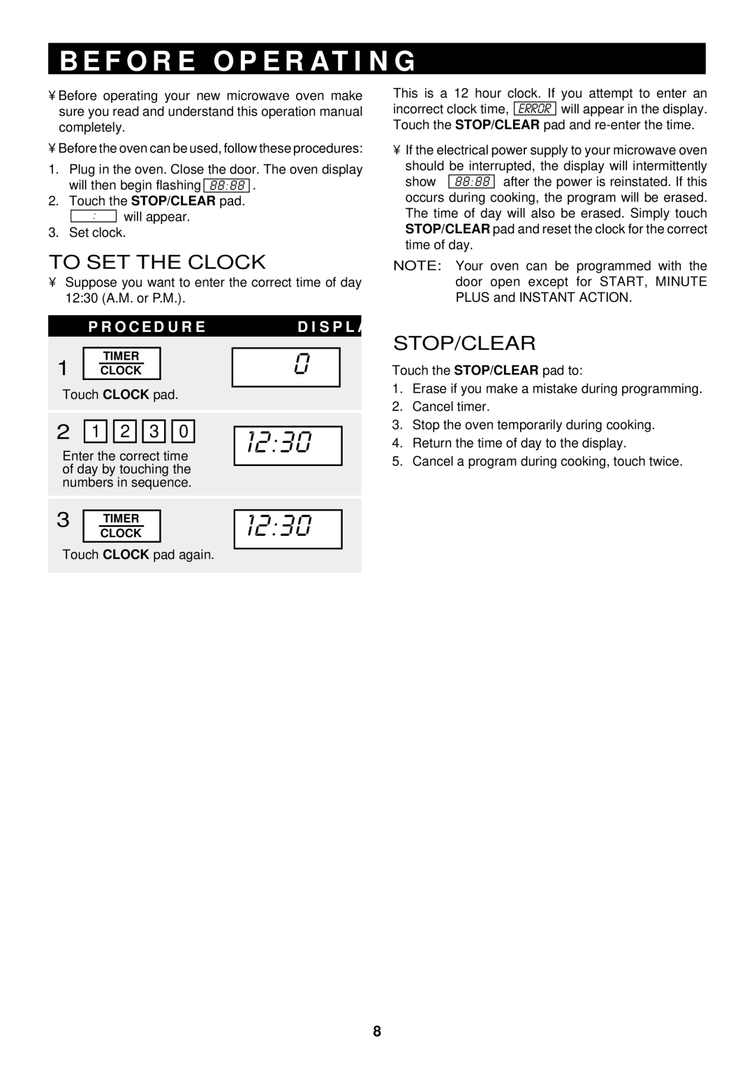 Sharp R-410D, R-510D operation manual F O R E O P E R a T I N G, To SET the Clock, Stop/Clear 