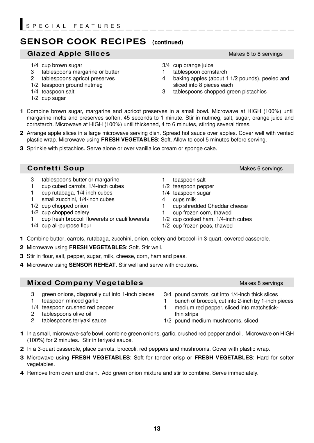 Sharp R-520D, R-420D operation manual Sensor Cook Recipes 