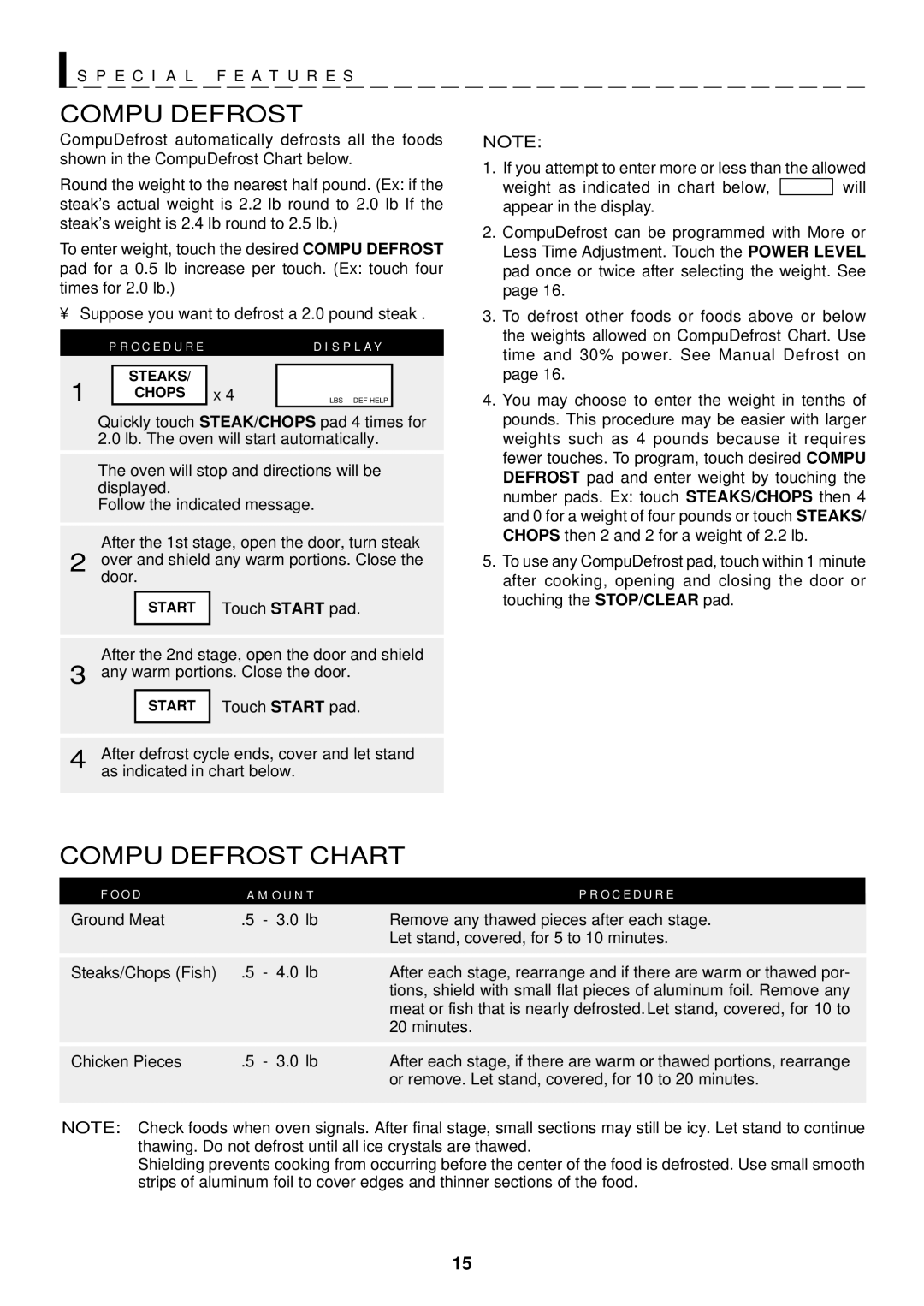 Sharp R-520D, R-420D operation manual Compu Defrost Chart, O D O U N T O C E D U R E 