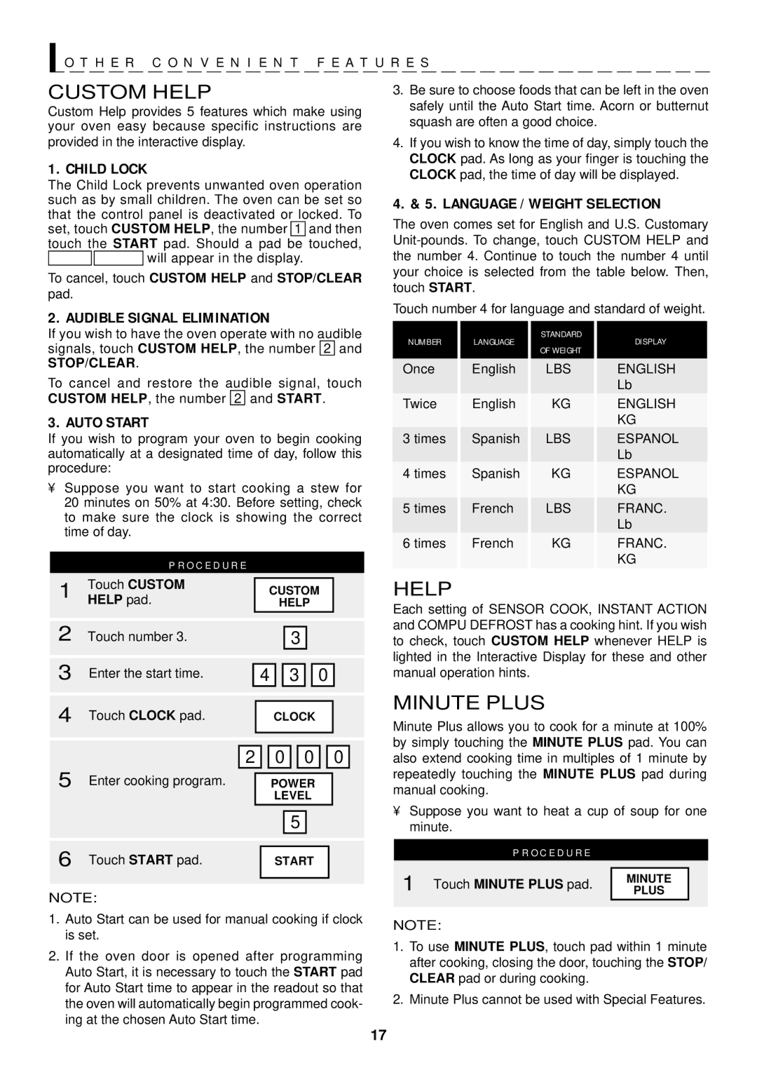 Sharp R-520D, R-420D operation manual Custom Help, Minute Plus 