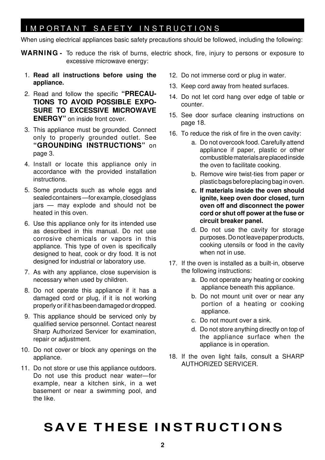 Sharp R-420D, R-520D operation manual P O R T a N T S a F E T Y I N S T R U C T I O N S 