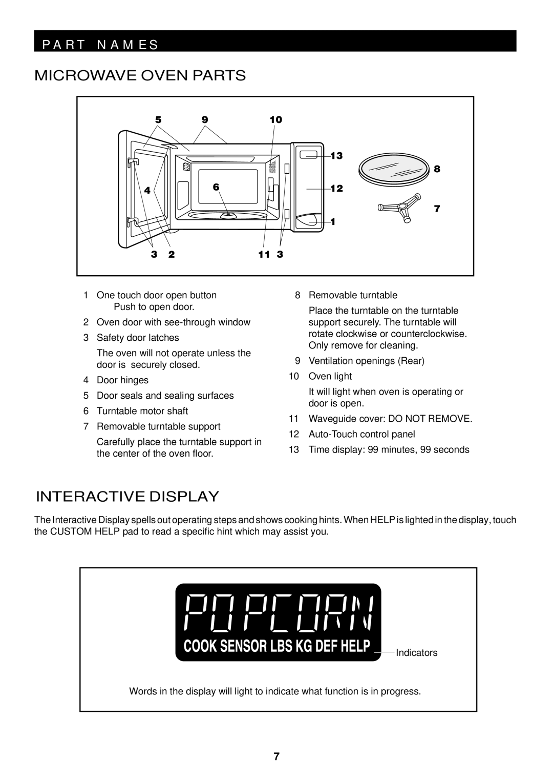 Sharp R-520D, R-420D operation manual R T N a M E S, Microwave Oven Parts, Interactive Display 