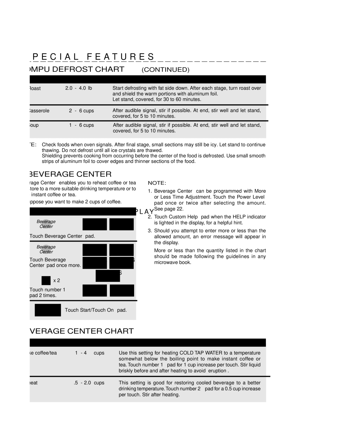 Sharp R-430CS manual Beverage Center Chart, To Make, Cups 