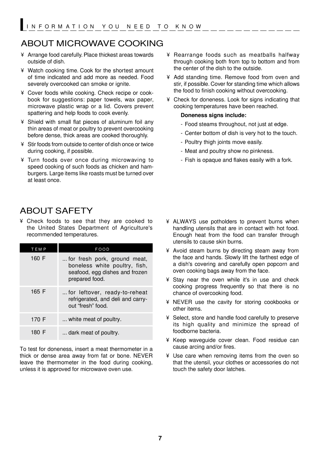 Sharp R-430CS manual About Microwave Cooking, About Safety, Doneness signs include 