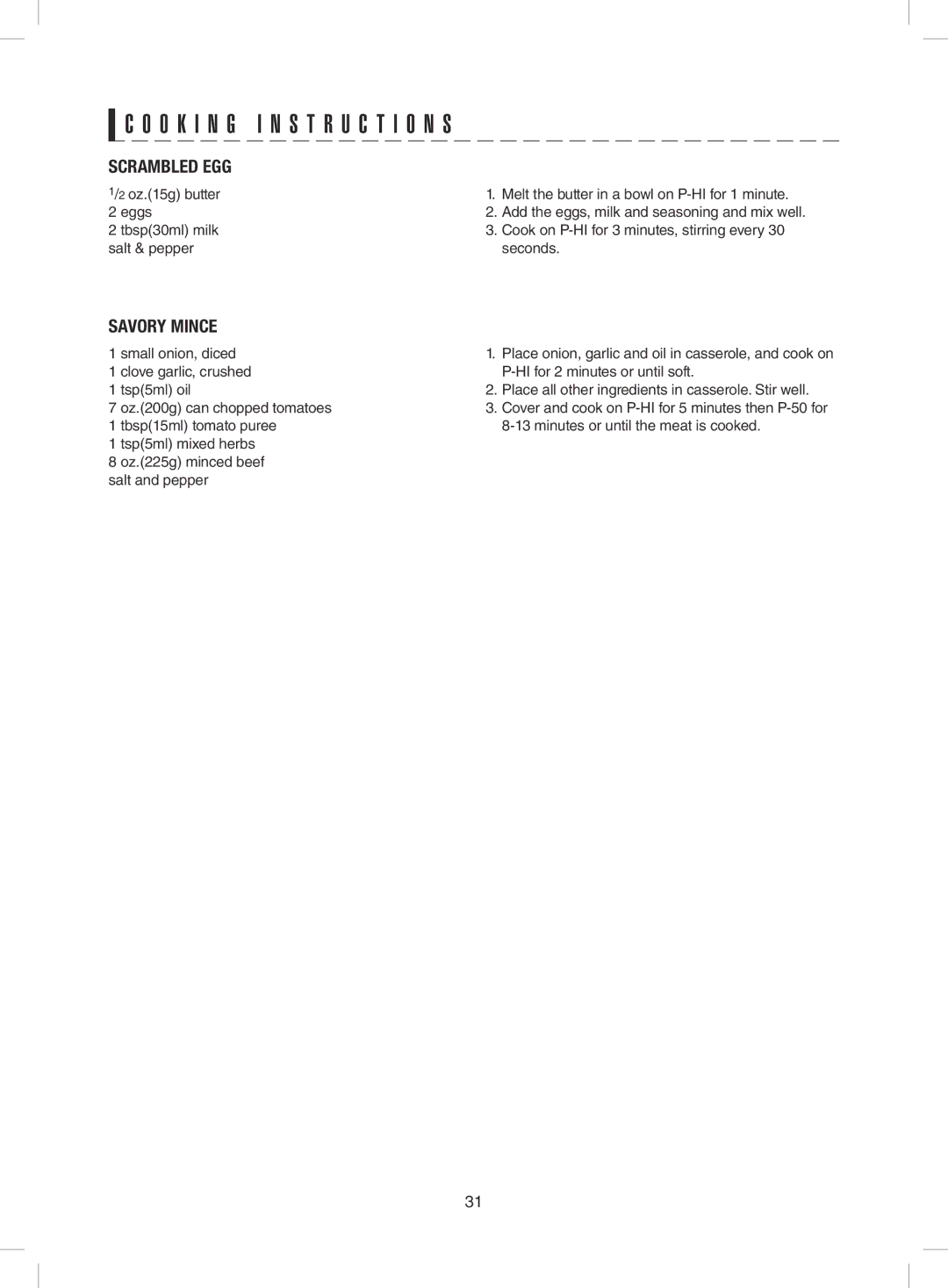 Sharp R-431ZS warranty Scrambled EGG 