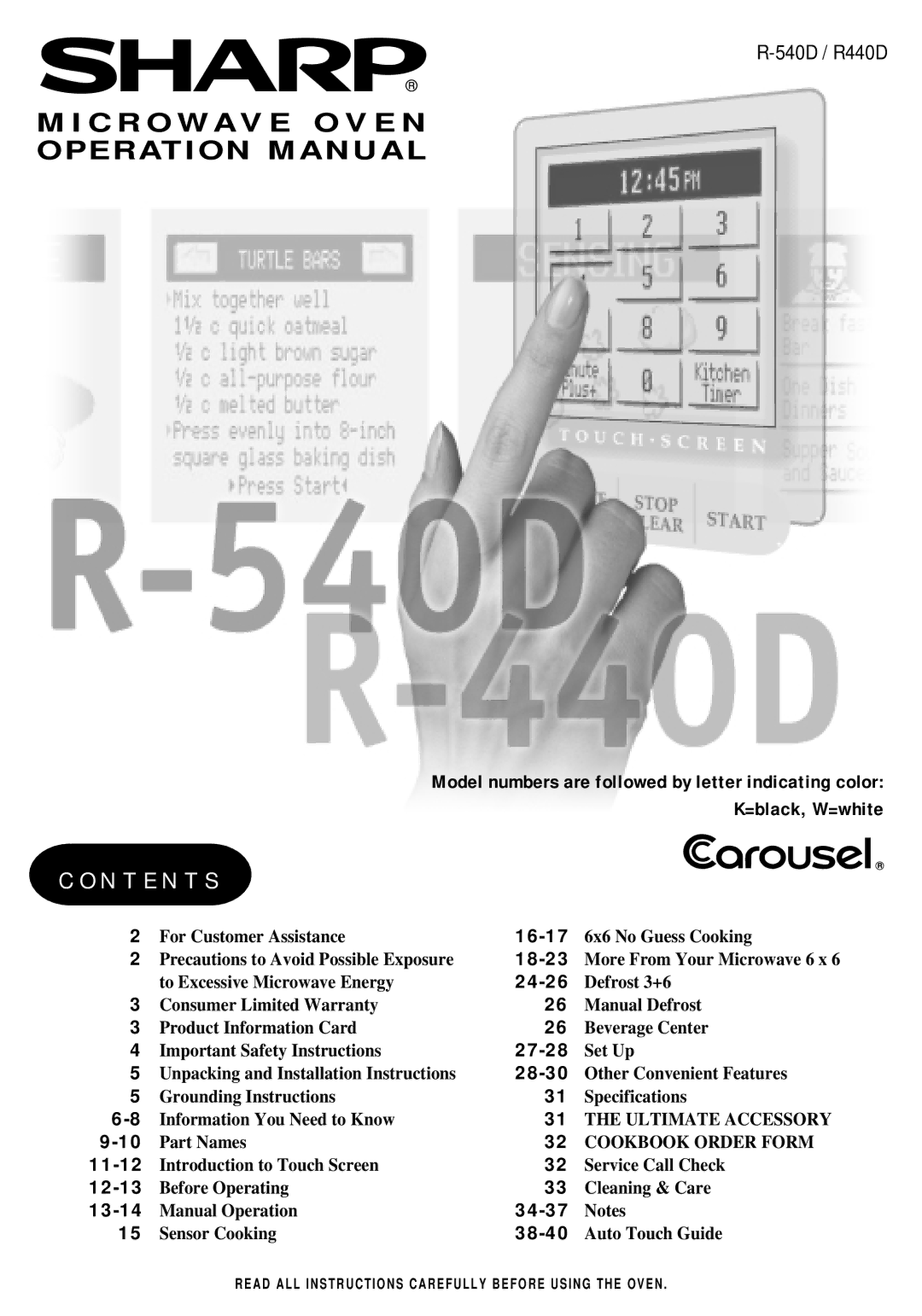 Sharp R-440/540 operation manual N T E N T S 