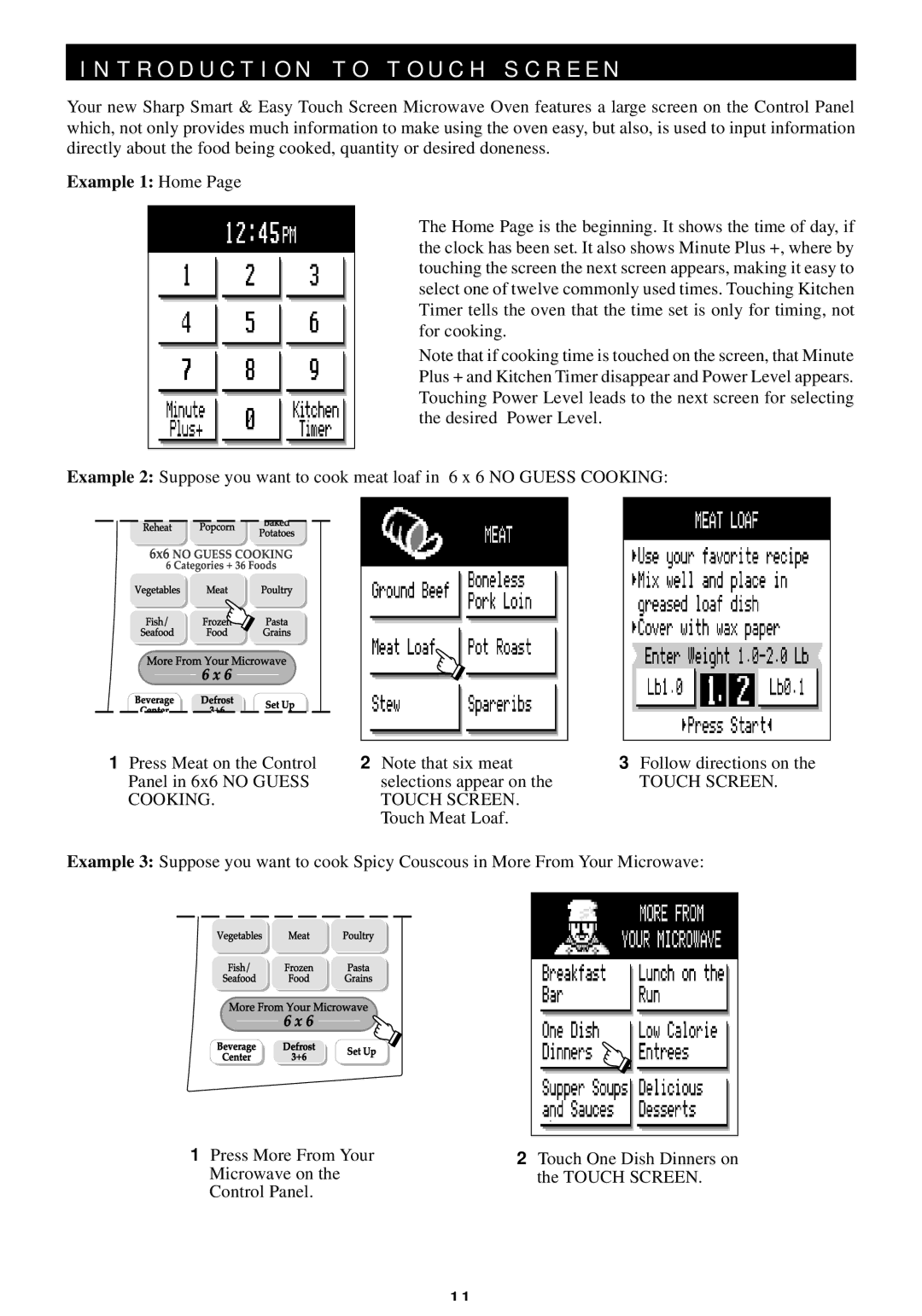 Sharp R-440/540 operation manual T R O D U C T I O N T O T O U C H S C R E E N 