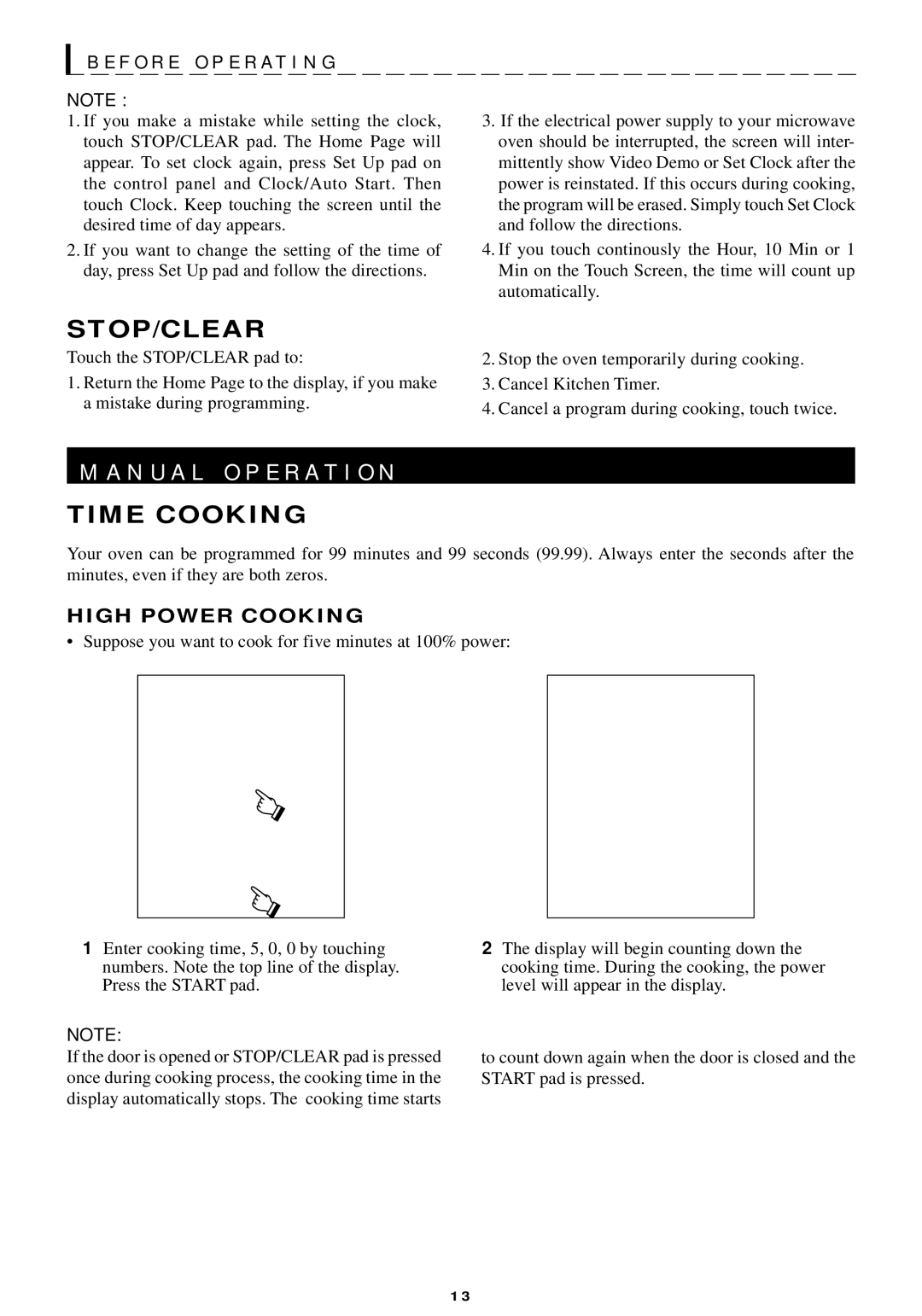 Sharp R-440/540 N U a L O P E R a T I O N, F O R E O P E R a T I N G, Stop/Clear, Time Cooking, High Power Cooking 