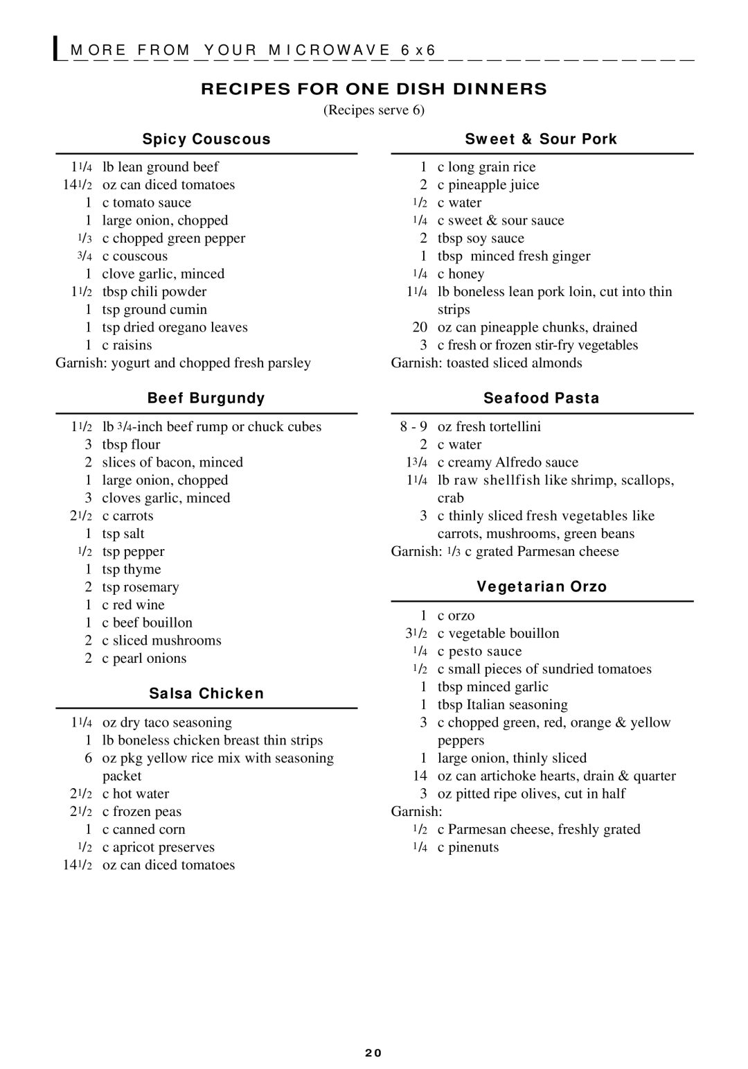 Sharp R-440/540 operation manual Recipes for ONE Dish Dinners 