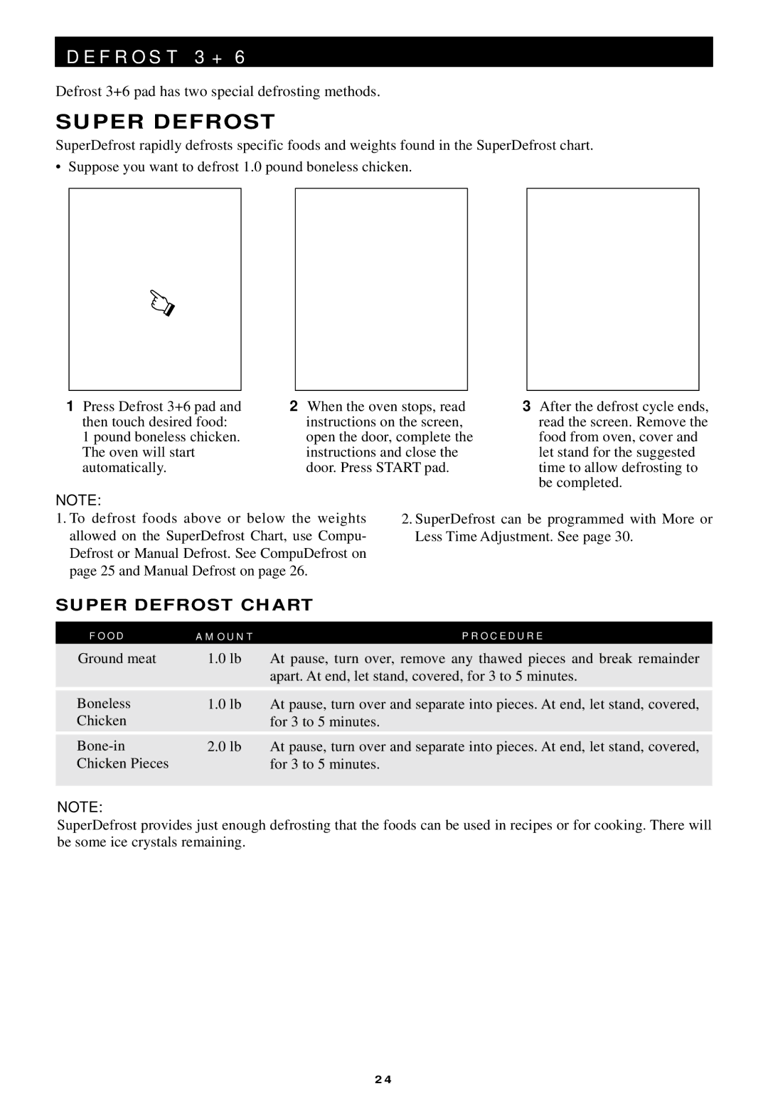 Sharp R-440/540 operation manual Super Defrost Chart 