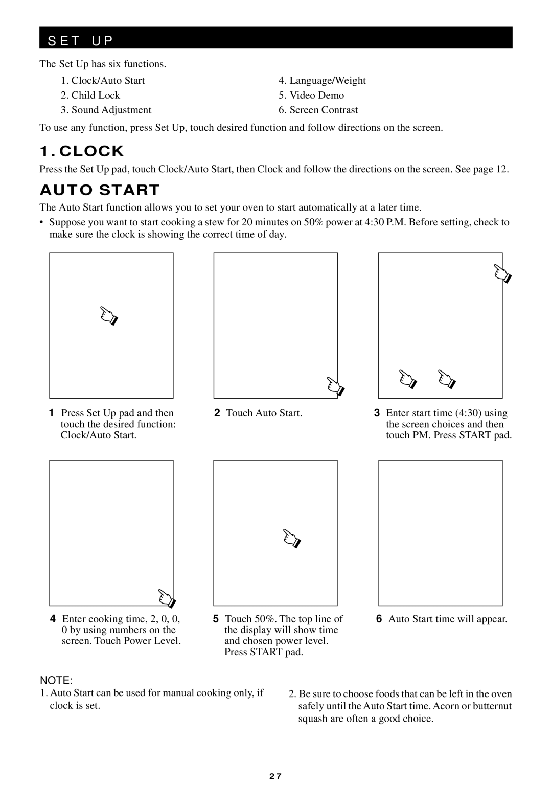 Sharp R-440/540 operation manual T U P, Clock, Auto Start 