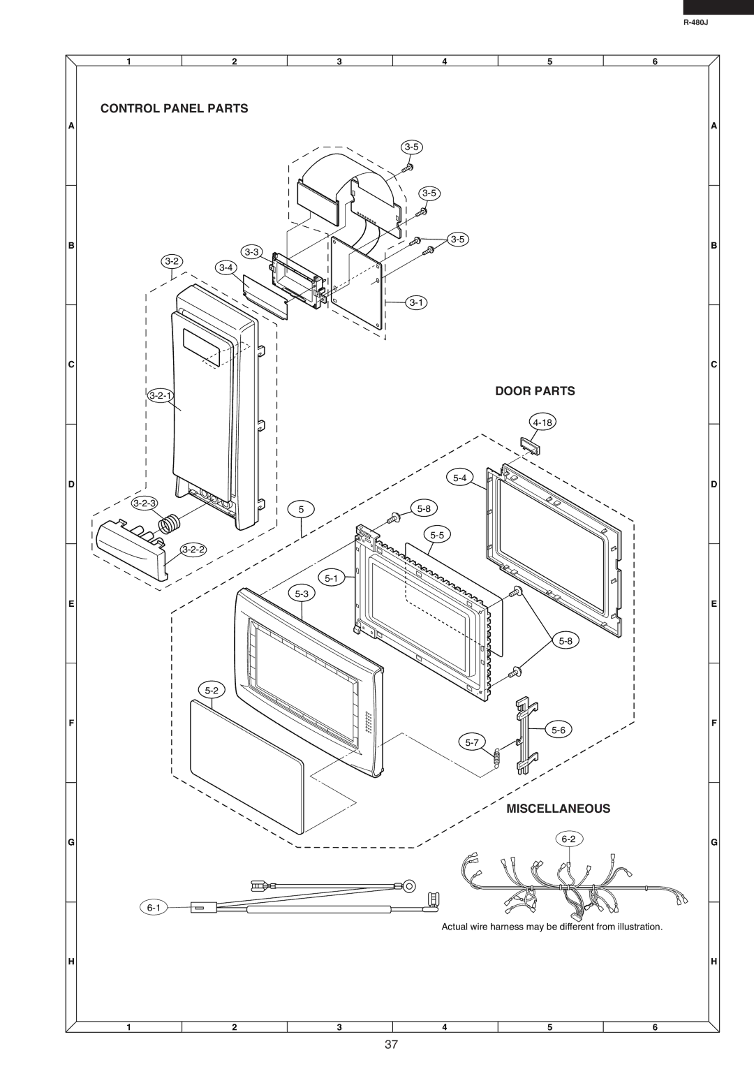 Sharp R-480J service manual Control Panel Parts Door Parts Miscellaneous 