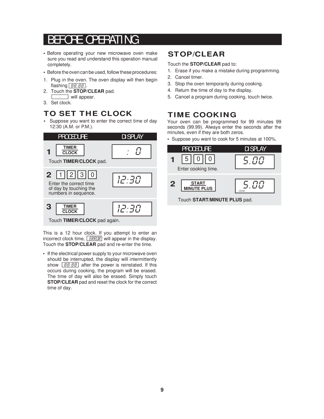 Sharp R-510HK/HW warranty F O R E O P E R a T I N G, Stop/Clear, To SET the Clock, Time Cooking 