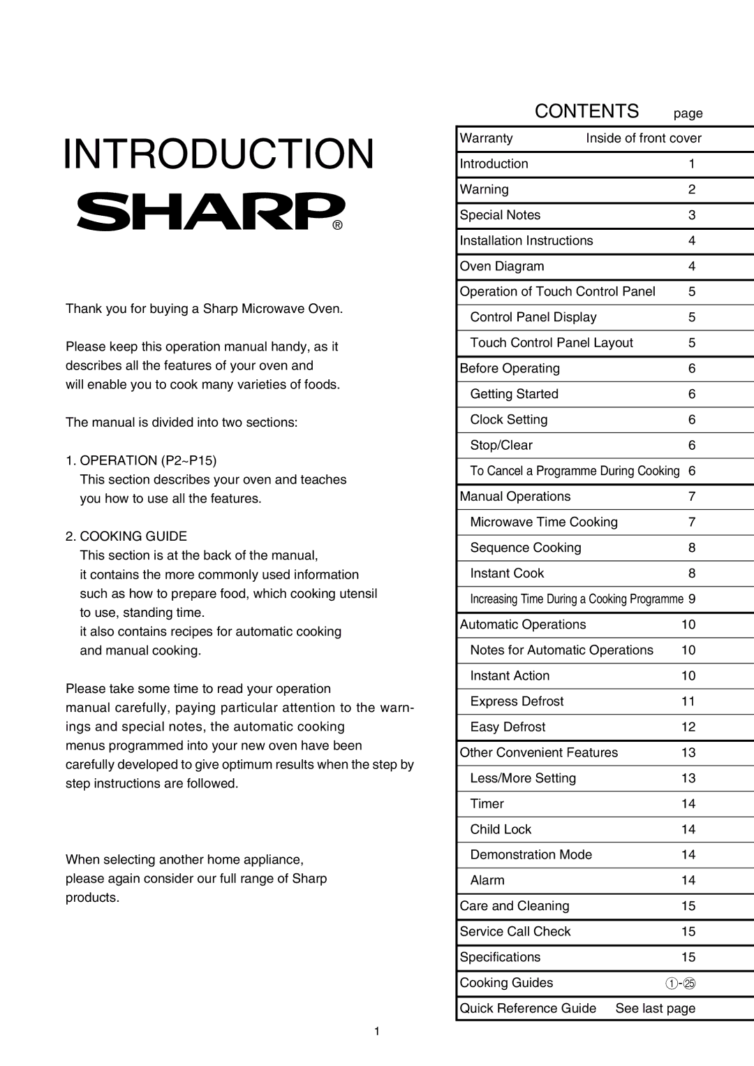 Sharp R-520E manual Introduction 