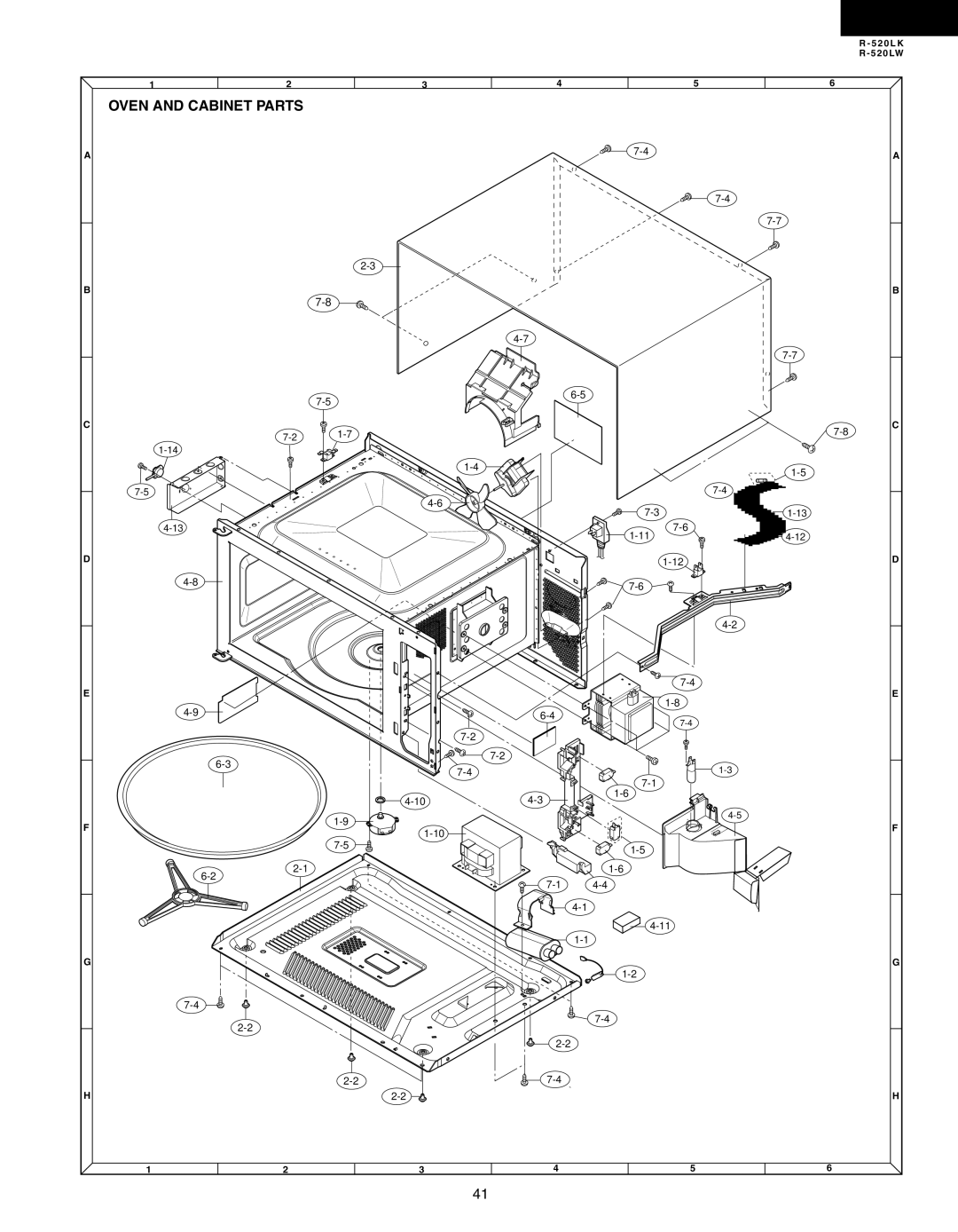 Sharp R-520LK, R-520LW service manual Oven and Cabinet Parts 