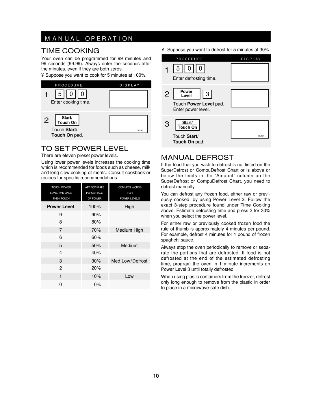 Sharp R-530D, R-430D operation manual N U a L O P E R a T I O N, Time Cooking, To SET Power Level, Manual Defrost 