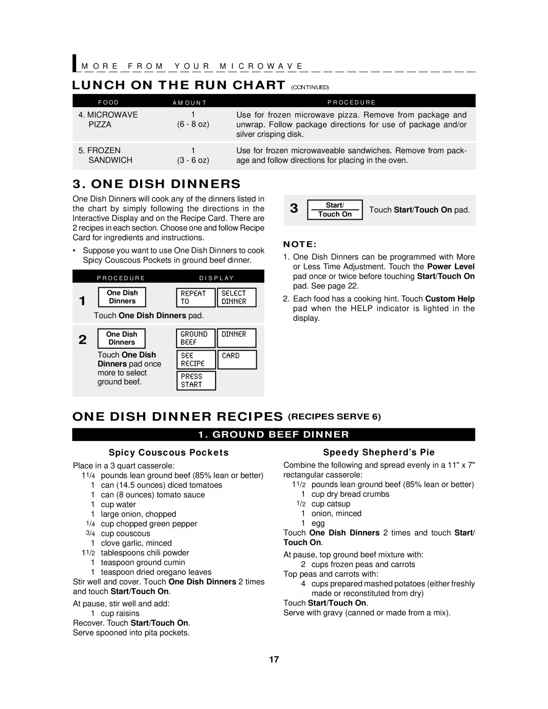 Sharp R-430D Lunch on the RUN Chart, ONE Dish Dinners, ONE Dish Dinner Recipes Recipes Serve, Touch One Dish Dinners pad 