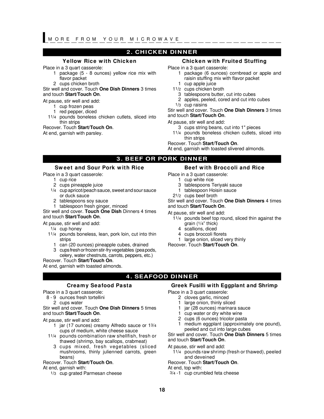 Sharp R-530D, R-430D operation manual Chicken Dinner 