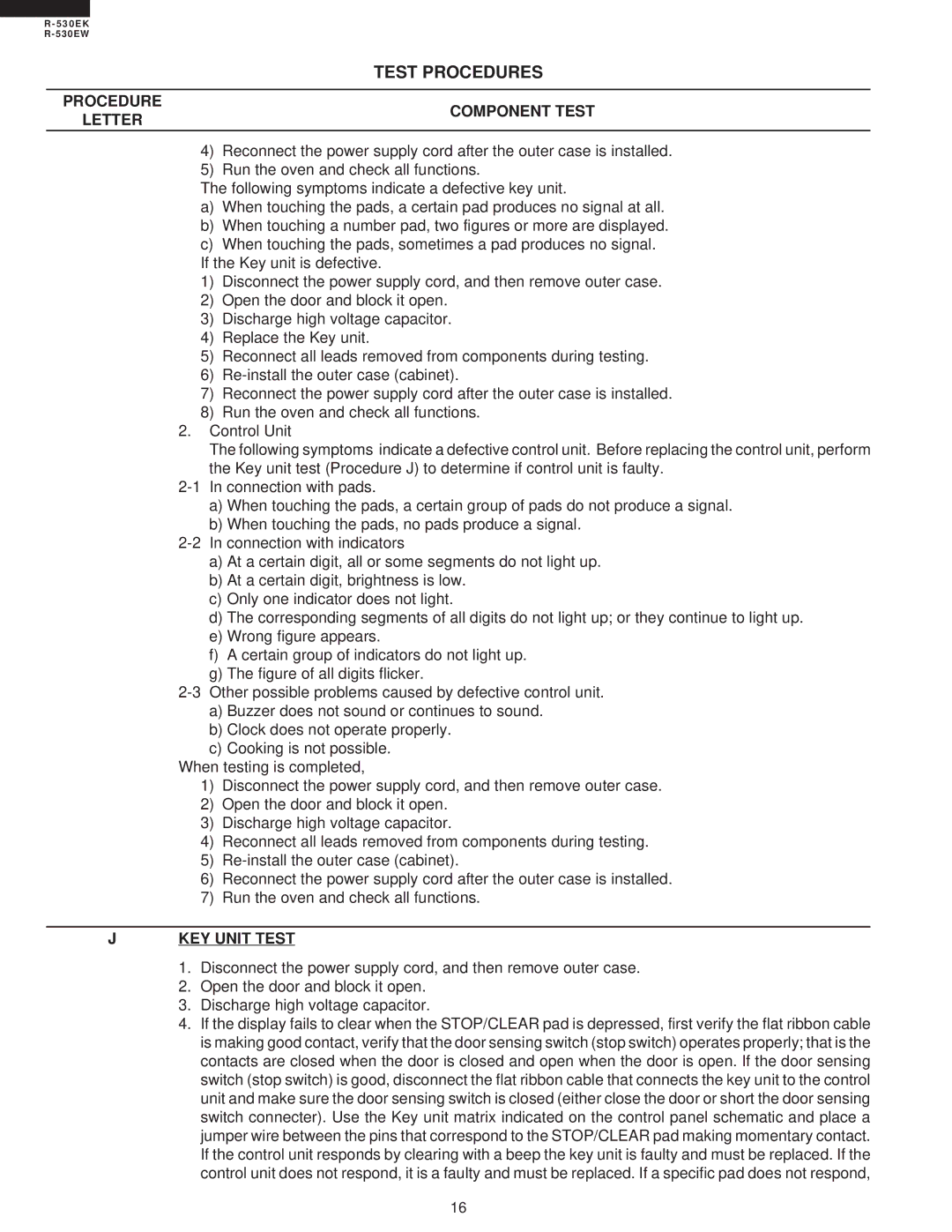 Sharp R-530EK service manual KEY Unit Test 