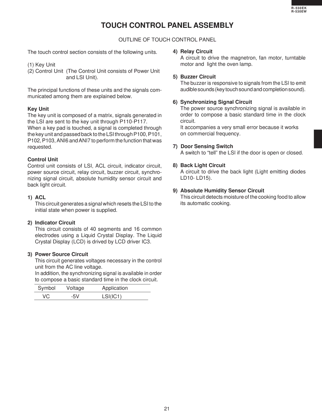 Sharp R-530EK service manual Touch Control Panel Assembly 