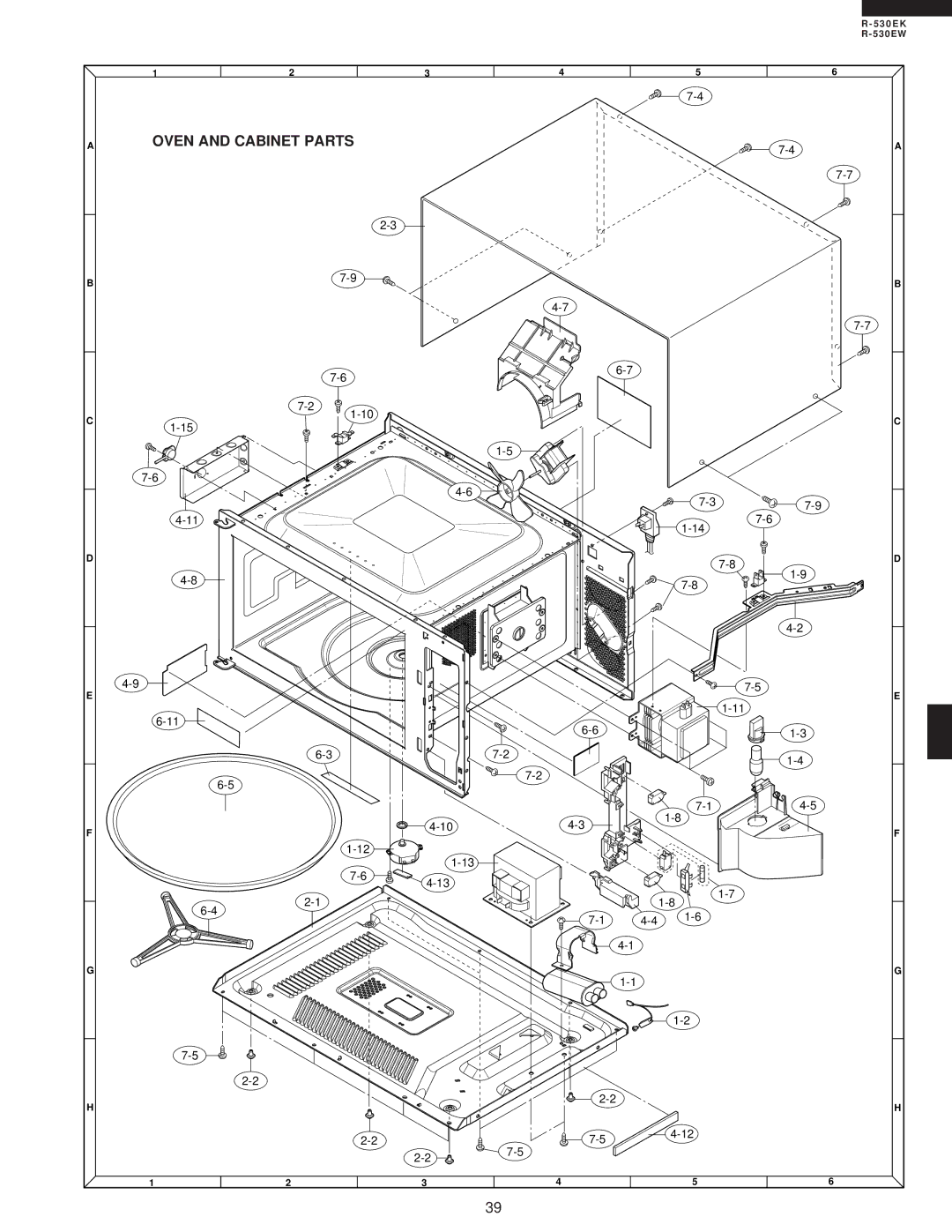 Sharp R-530EK service manual Oven and Cabinet Parts 