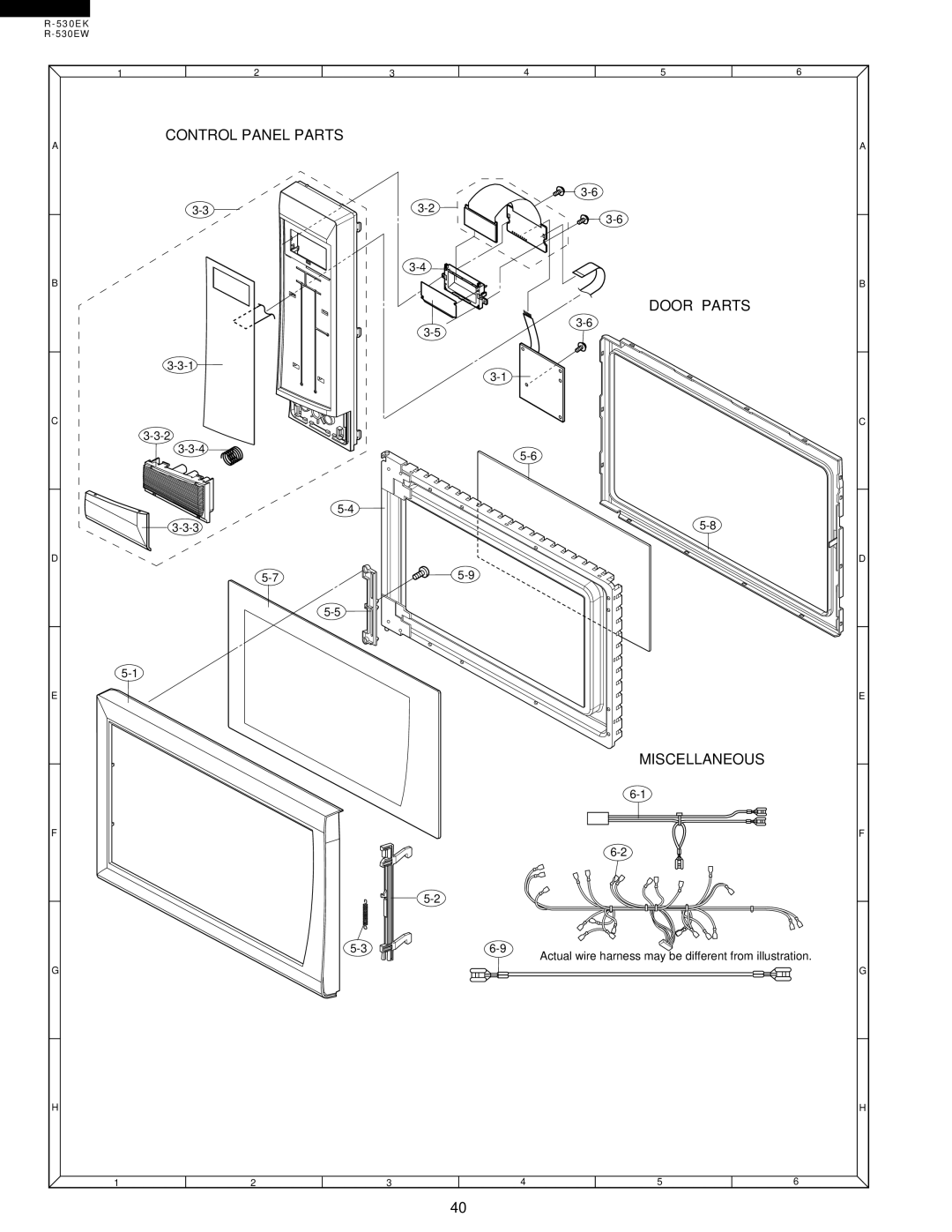 Sharp R-530EK service manual Control Panel Parts Door Parts Miscellaneous 