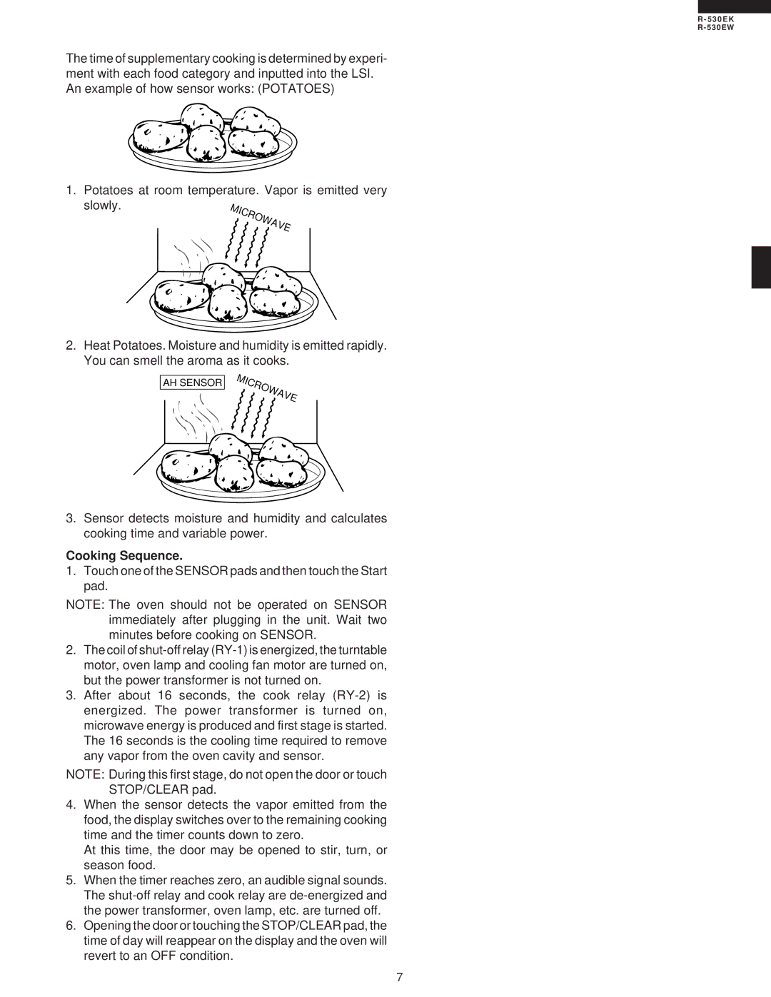 Sharp R-530EK service manual Microwave, Cooking Sequence 