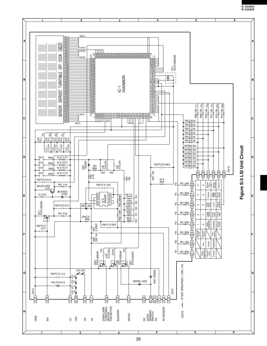 Sharp R-530EK service manual Circuit, LSI Unit, IXA098DR, IC-1, FigureS, R - 530EW 
