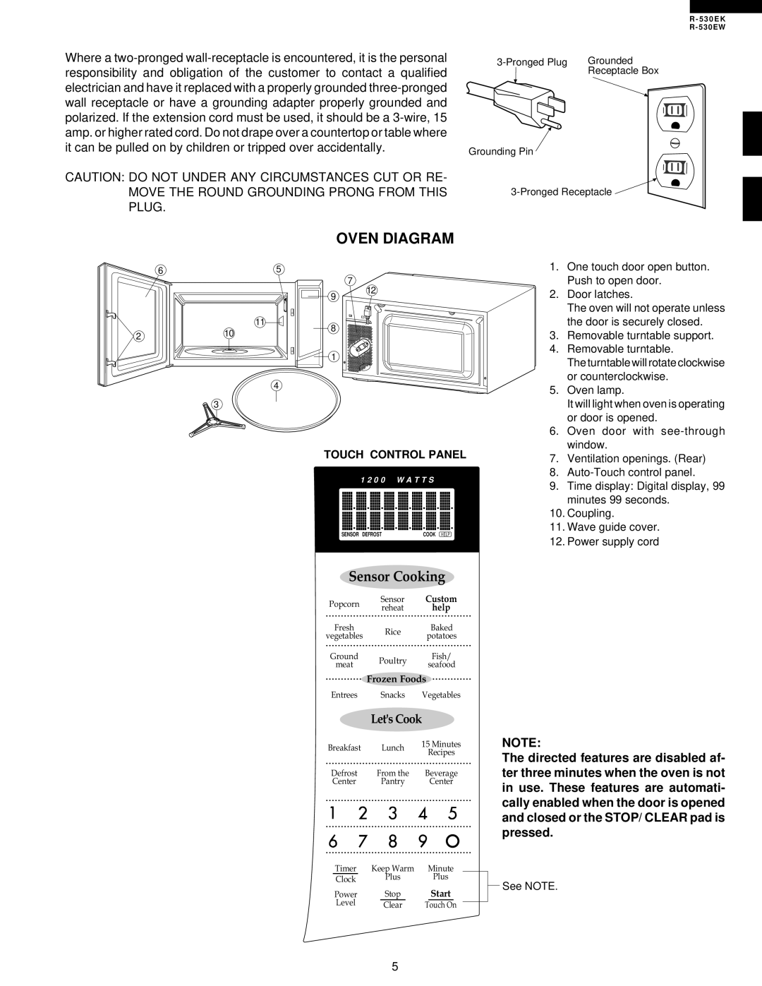 Sharp R-530EK service manual Oven Diagram, Sensor Cooking 