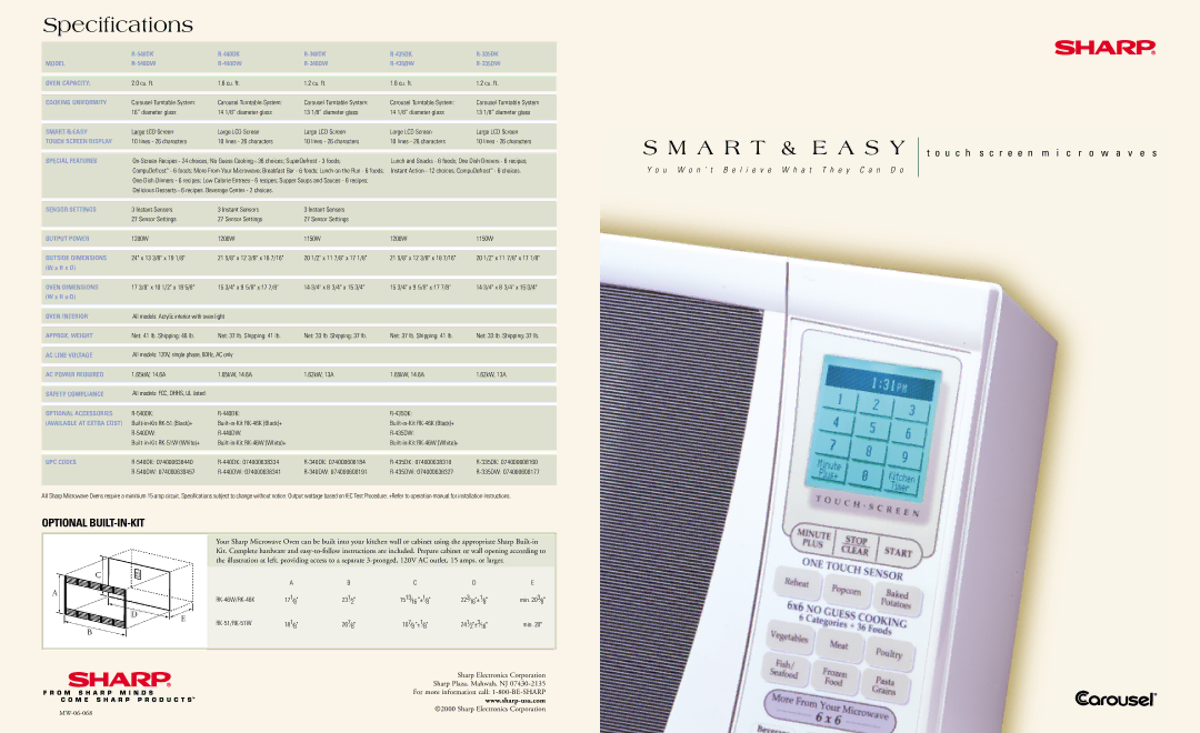 Sharp R-540DW, R-540DK manual Speciﬁcations 