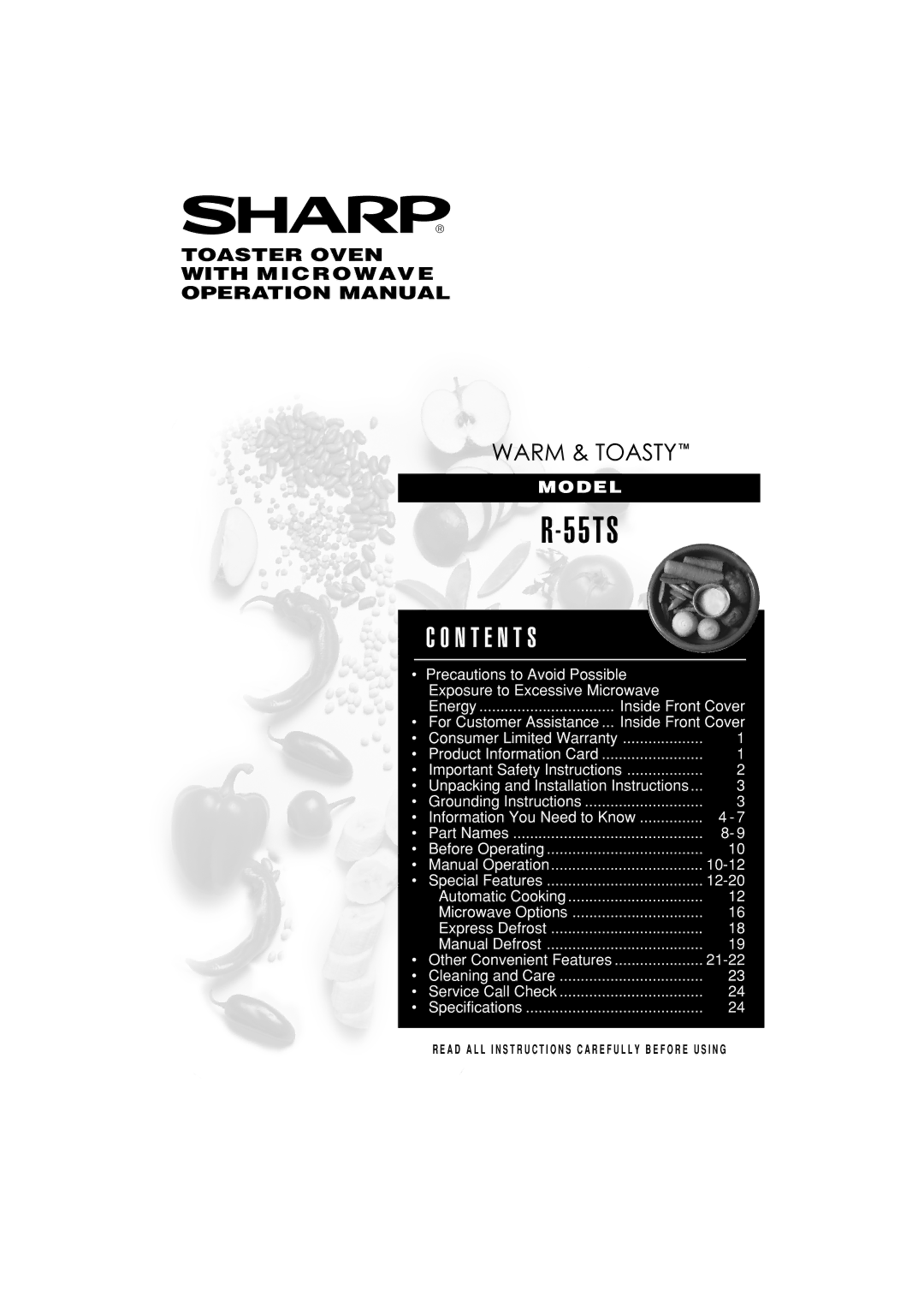 Sharp R-55TS operation manual 5 T S, N T E N T S 