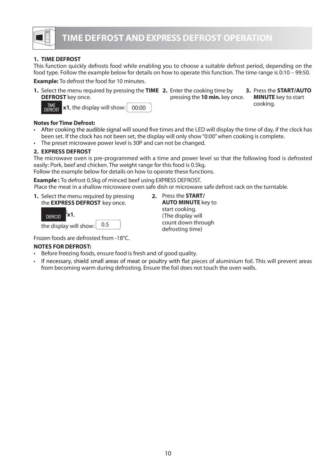 Sharp R-60A0S operation manual Time Defrost and Express Defrost Operation 