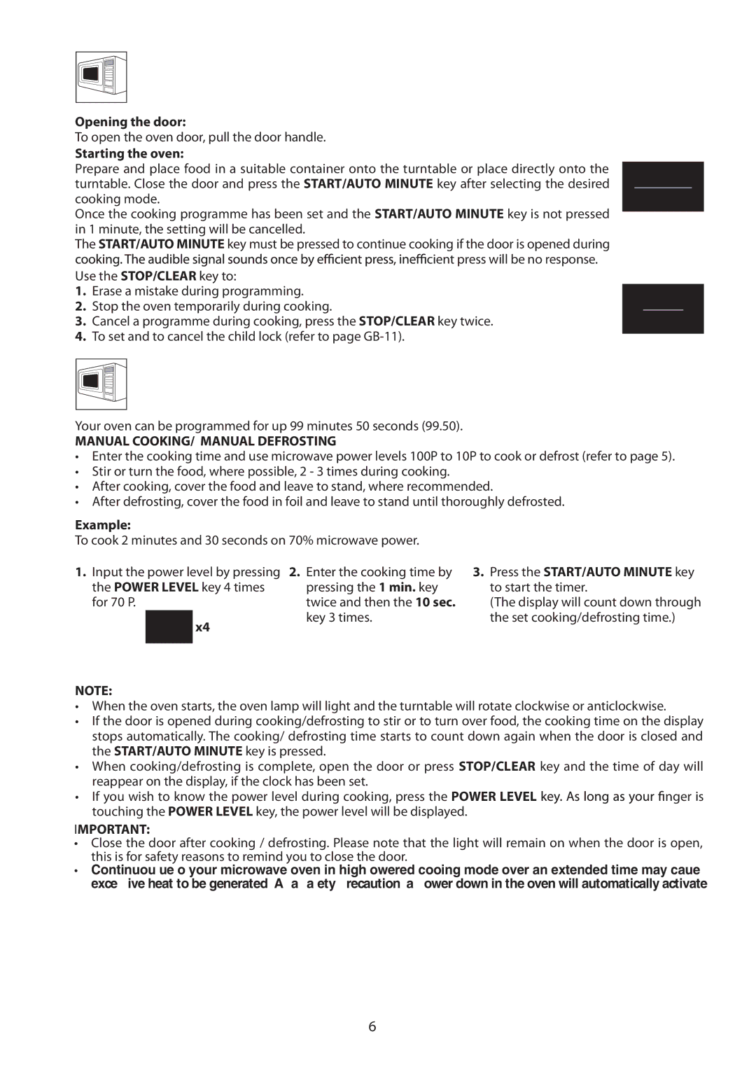 Sharp R-60A0S operation manual Manual Operation, Microwave Cooking, Manual COOKING/ Manual Defrosting 