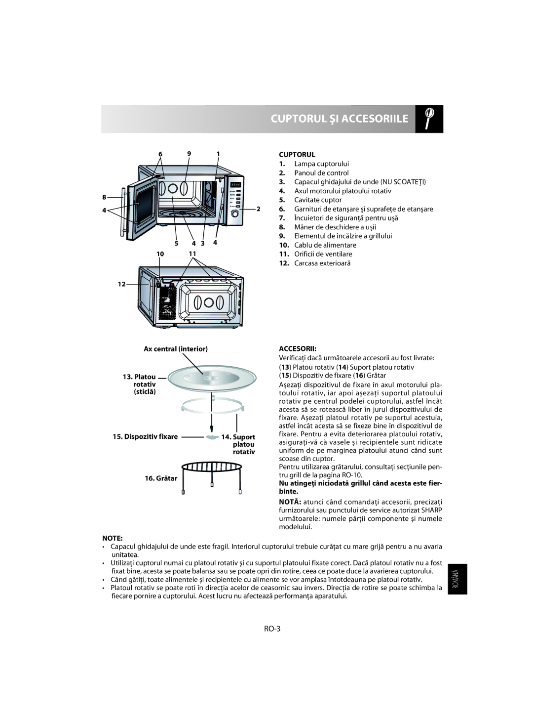 Sharp R-60ST manual Cuptorul ŞI Accesoriile, RO-3 