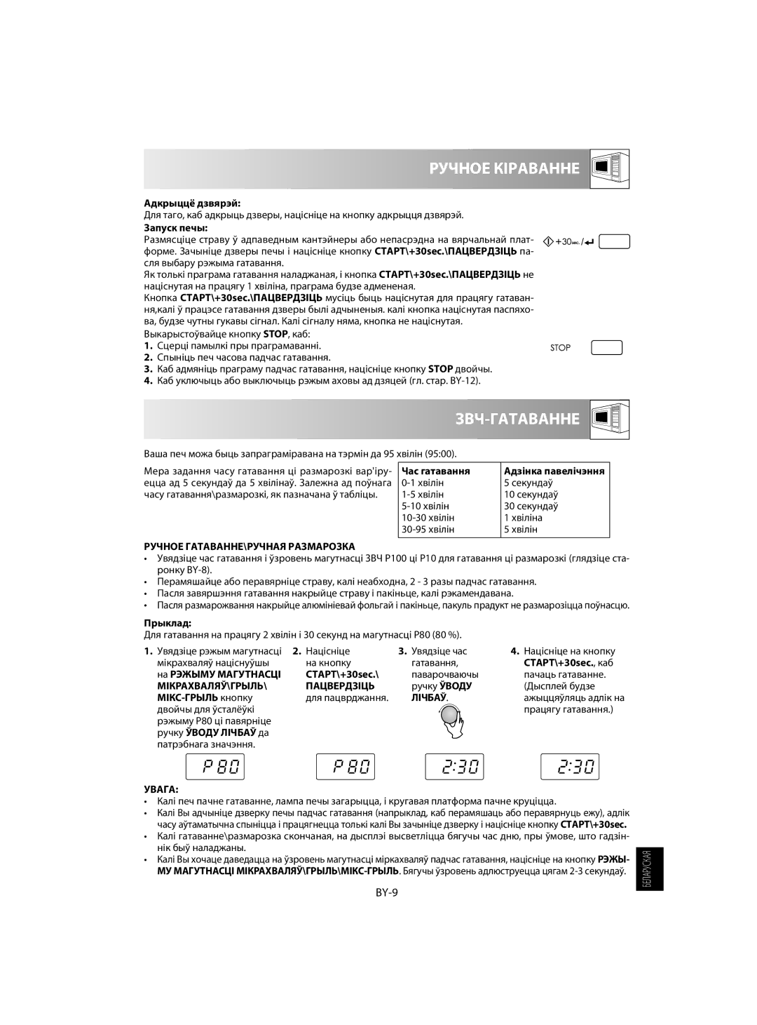 Sharp R-60ST manual Ручное Кіраванне, Звч-Гатаванне, BY-9 